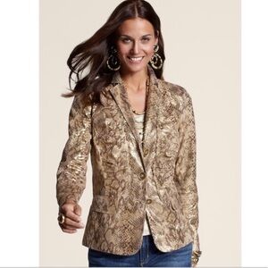NWT 💛Chicos SZ 3 Layla foil gold 🌟snakeskin blazer jacket plus size Office wear